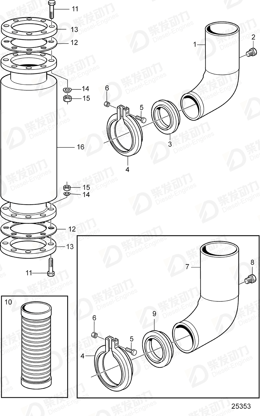 volvo penta Exhaust pipe elbow 3587943 Drawing volvo penta Exhaust pipe elbow 3587943 Drawing